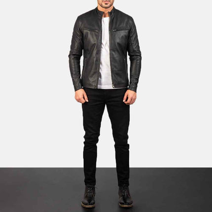 Men Black Leather Biker Jacket