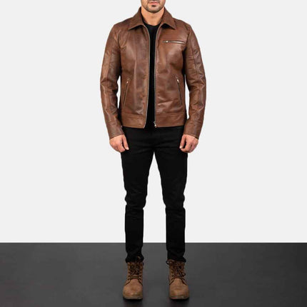 Men Lavendard Brown Leather Biker Jacket