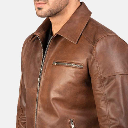 Men Lavendard Brown Leather Biker Jacket