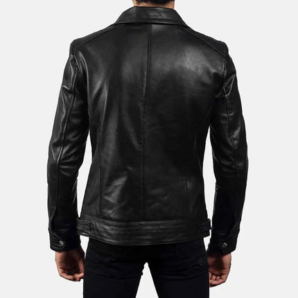 Men Black Biker Style Leather Jacket
