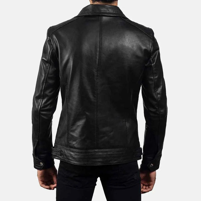 Men Black Biker Style Leather Jacket