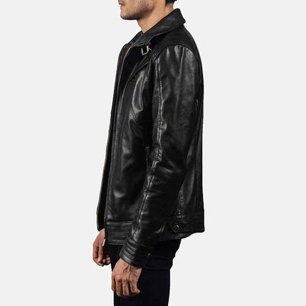 Men Black Biker Style Leather Jacket