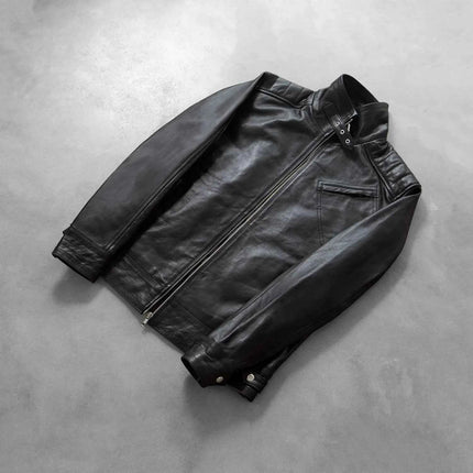 Men Black Biker Style Leather Jacket