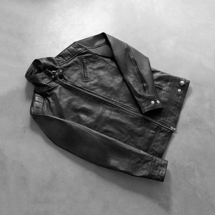 Men Black Biker Style Leather Jacket
