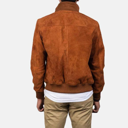 Men Eaton Brown Suede Bomber Jacket