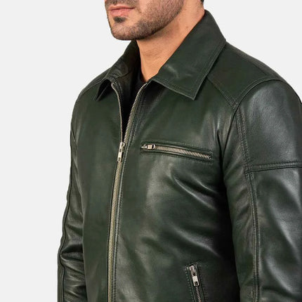 Lavendard Green Leather Biker Jacket for Men
