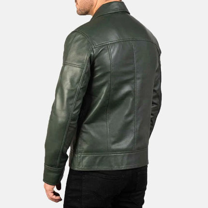 Lavendard Green Leather Biker Jacket for Men