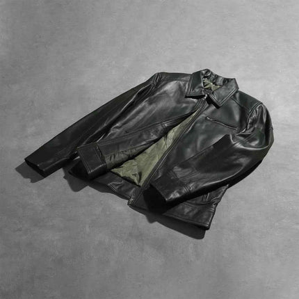 Lavendard Green Leather Biker Jacket for Men