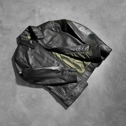 Lavendard Green Leather Biker Jacket for Men