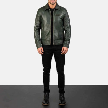 Lavendard Green Leather Biker Jacket for Men