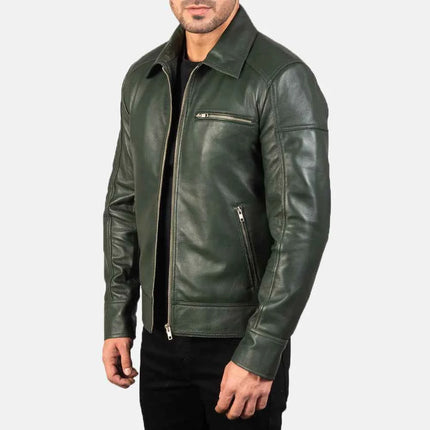 Lavendard Green Leather Biker Jacket for Men