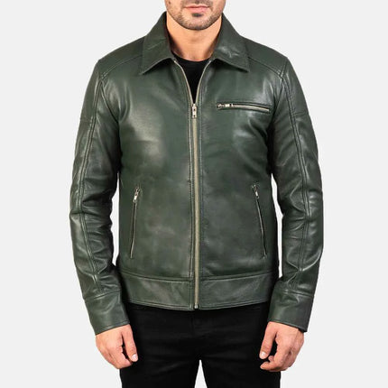 Lavendard Green Leather Biker Jacket for Men