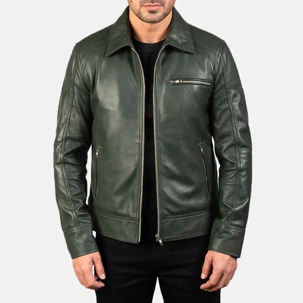 Lavendard Green Leather Biker Jacket for Men
