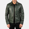 Lavendard Green Leather Biker Jacket for Men