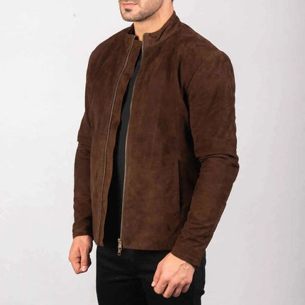 Mocha Suede Biker Jacket Men